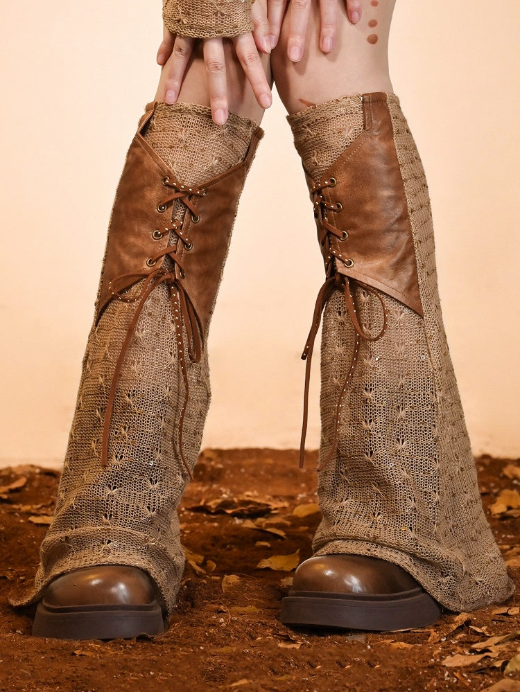 パンク レッグウォーマー レースアップ ウェイストランド ブラウン ディテール