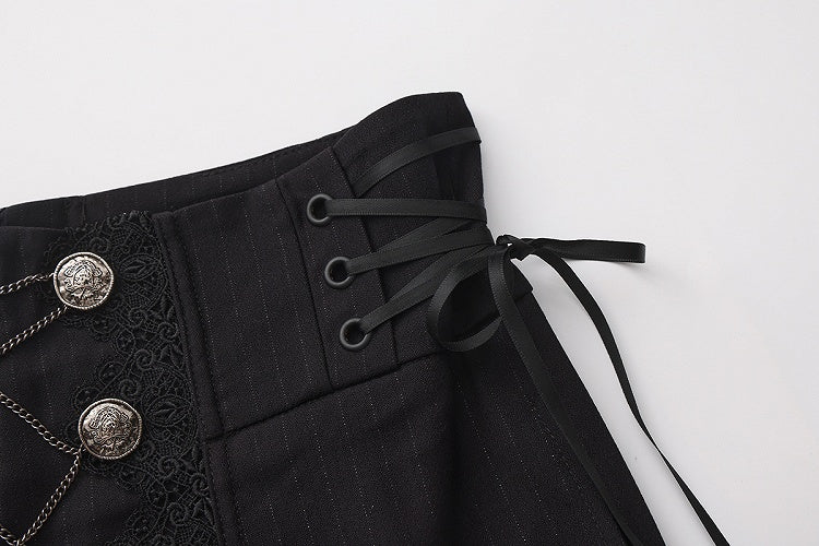 Silver Black and Buttons Chains Ouji Lolita High Waist Pants Decorative with