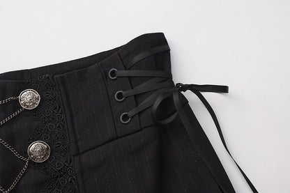 Silver Black and Buttons Chains Ouji Lolita High Waist Pants Decorative with