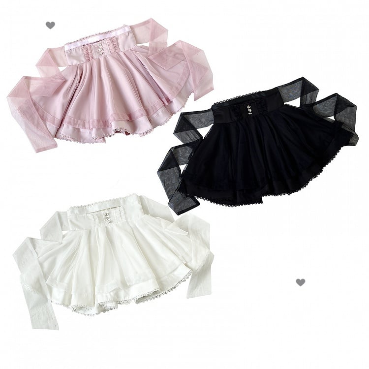 Pink Jirai Kei High-Waisted Tulle Skirt with Self-Tie Straps