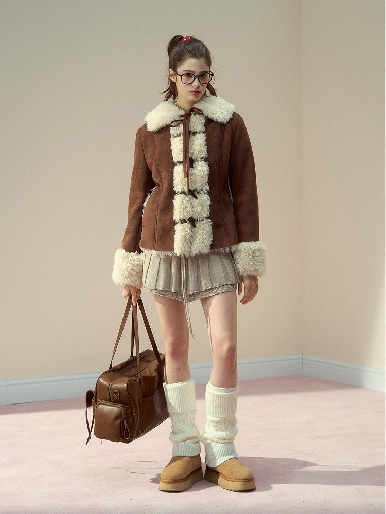 with Vintage Brown Toggle Collar Button Jacket Fur