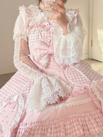 Blush Cotton Doll Shirt with Detachable Lace Puff Sleeves