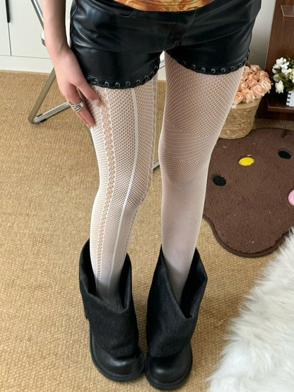 Tights Punk Wasteland Black/White/Gray/Brown Asymmetrical Design