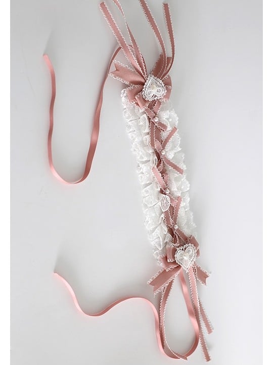 Hairband Lolita Ruffled WhitePink With Sweet Bowknot Decorated Details Clips Beaded