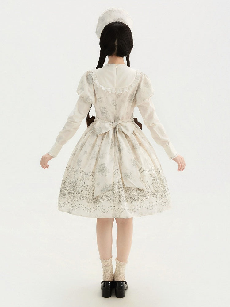 White and Piece Bodice Short Bowknot One Floral Embroidery Classic Version Lolita