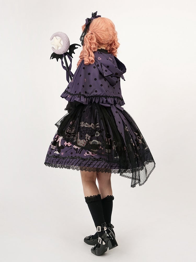 Lolita and Straps Ruffle Waist High Print Kitty Purple Cake Detachable Skirt with