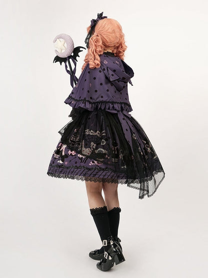 Hooded Lolita Polka Cat Cape Ears Purple Dot with