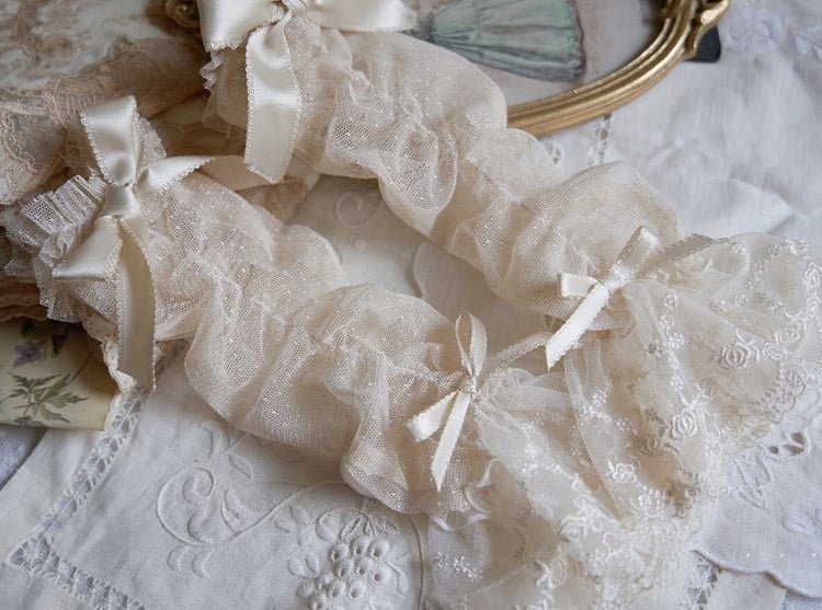Lace Bow Lolita Wrist Cuffs Elegant 6 Colors - Moon River