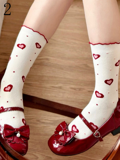 Options Red White 5 and Calf Socks Lolita Sweet