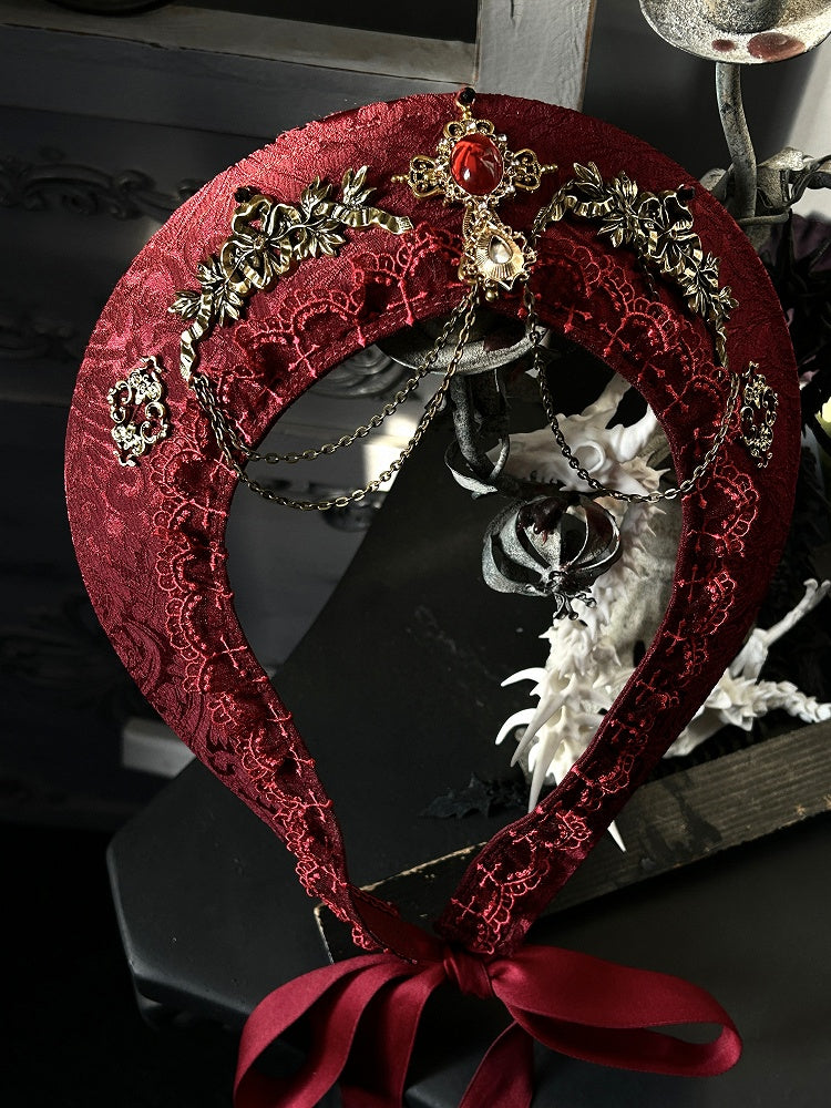 Red/White/Dark Blue/Gray Self Tie Gothic Lolita Crown