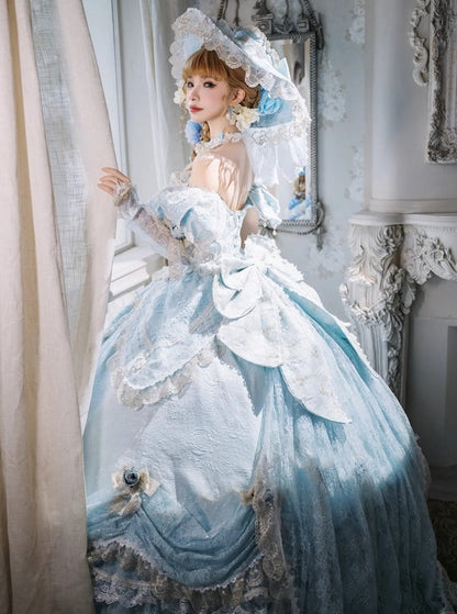 Light Blue Off-Shoulder Hime Lolita Gown - Layered Lace Princess Dress
