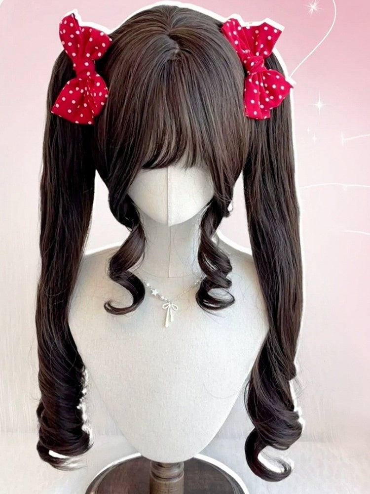 Chocolate 28cm Bob with Full Fringe & 55cm Curly Clip-On Twin Tails - Meow Island Wig