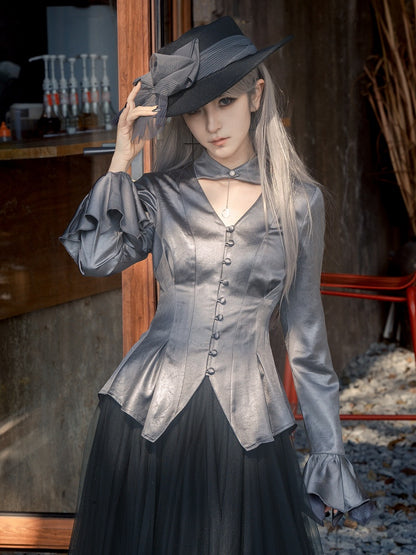 Shirt Sleeves Two Long Gothic Collar Wear Lolita Gray Ways