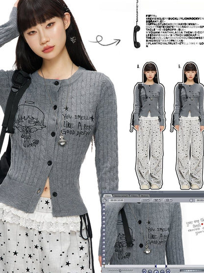 Grauer Manga Girl Slim-Fit Cardigan