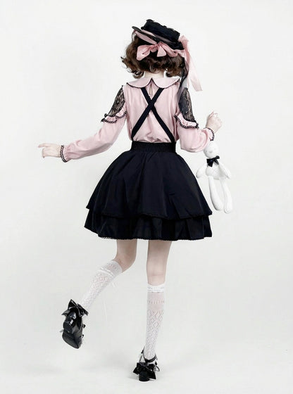 Onyx Bow-Adorned Overlay Skirt with Jirai Styling - AMAHAKAWA
