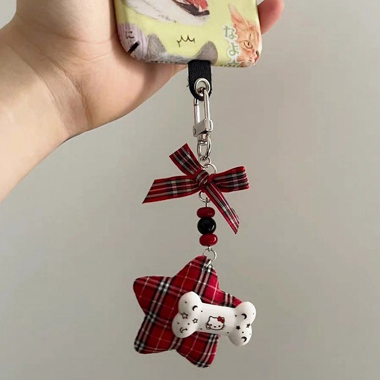 Schleife Halskette Y2K Rotes Kreuz Burgund Herz Schlüsselanhänger/Rot