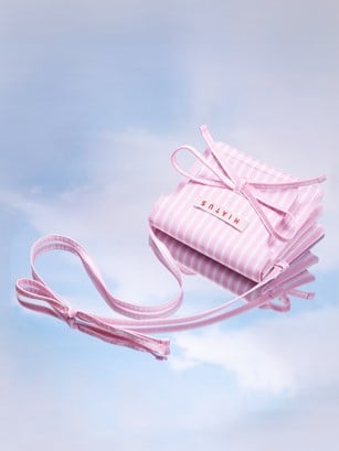 Charming Pink Striped Bow Crossbody Bag