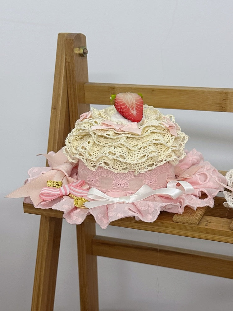 with Pink Lace Strawberry Hat Accents Sweet Mini Cream Lolita Layer