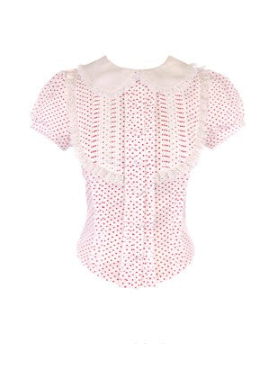 Polka mit Baumwolle Rote Bluse Punkt Akzente Weiß Dollcore