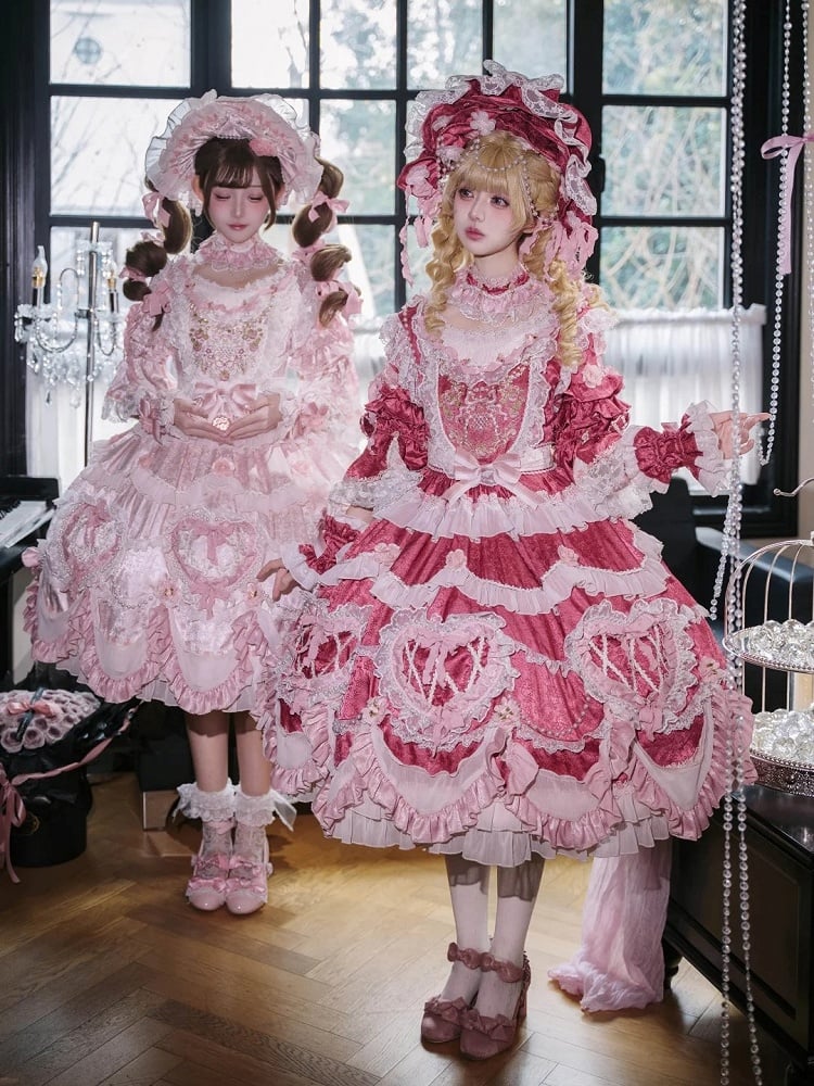 Hanayome Details Bead Embroidery Chain and Rosette Dress Rose Floral Lolita Pink