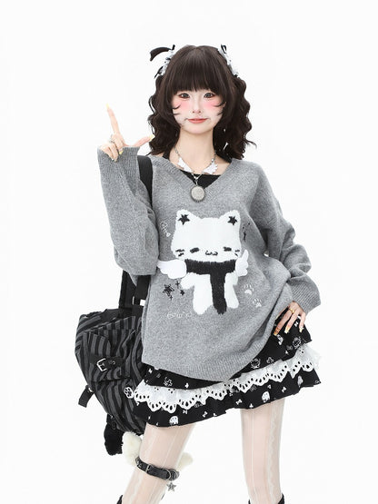 Sweater Pattern Kitty Blue/Gray Two-Piece Faux