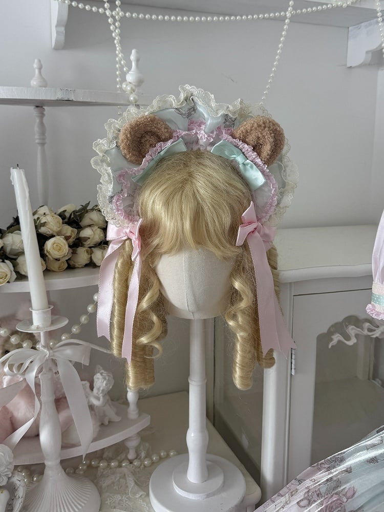 Rose & Mint Bow Lace Headband with Bunny Ears - Lunethe