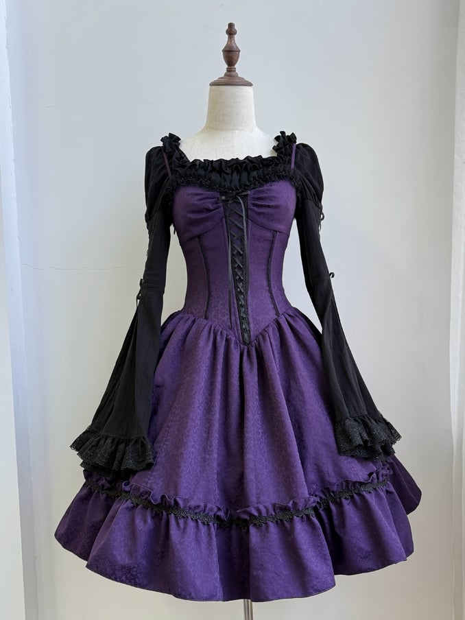Gothic Purple Dress Straps Jumper Waist Spaghetti Skirt Corset Lolita