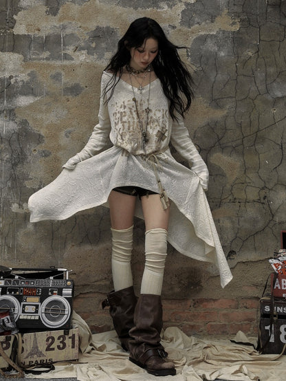 ブラックホワイトゴシックパンクレターズアシンメトリートップス