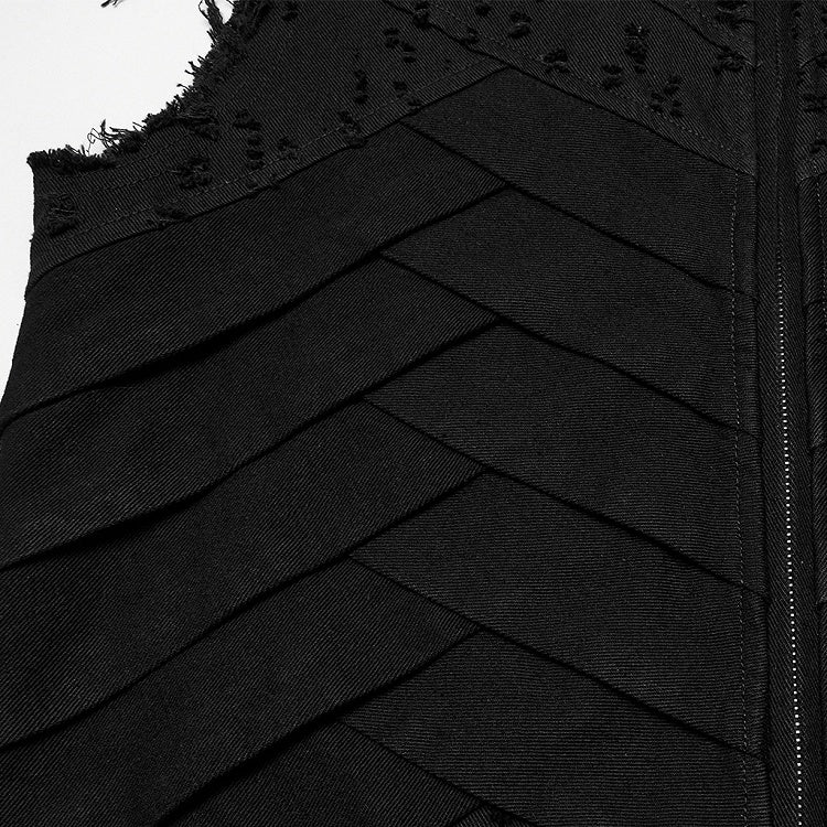 Men's Long Black Vest Punk Structure