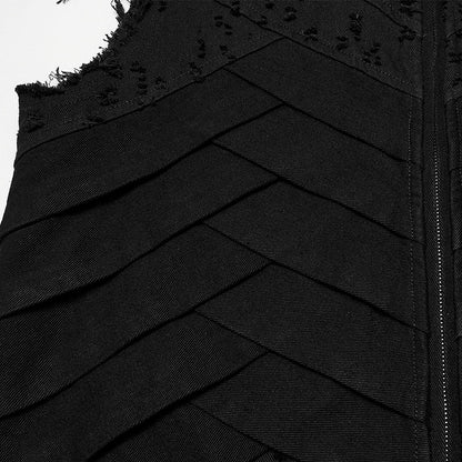 Men's Long Black Vest Punk Structure