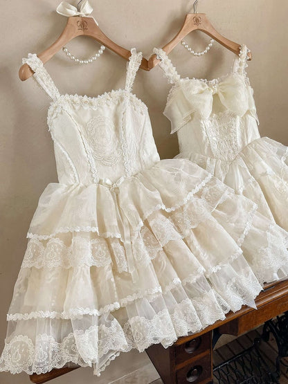 Korsett Stufenkleid Lolita Rock Weiß Creme Prinzessin