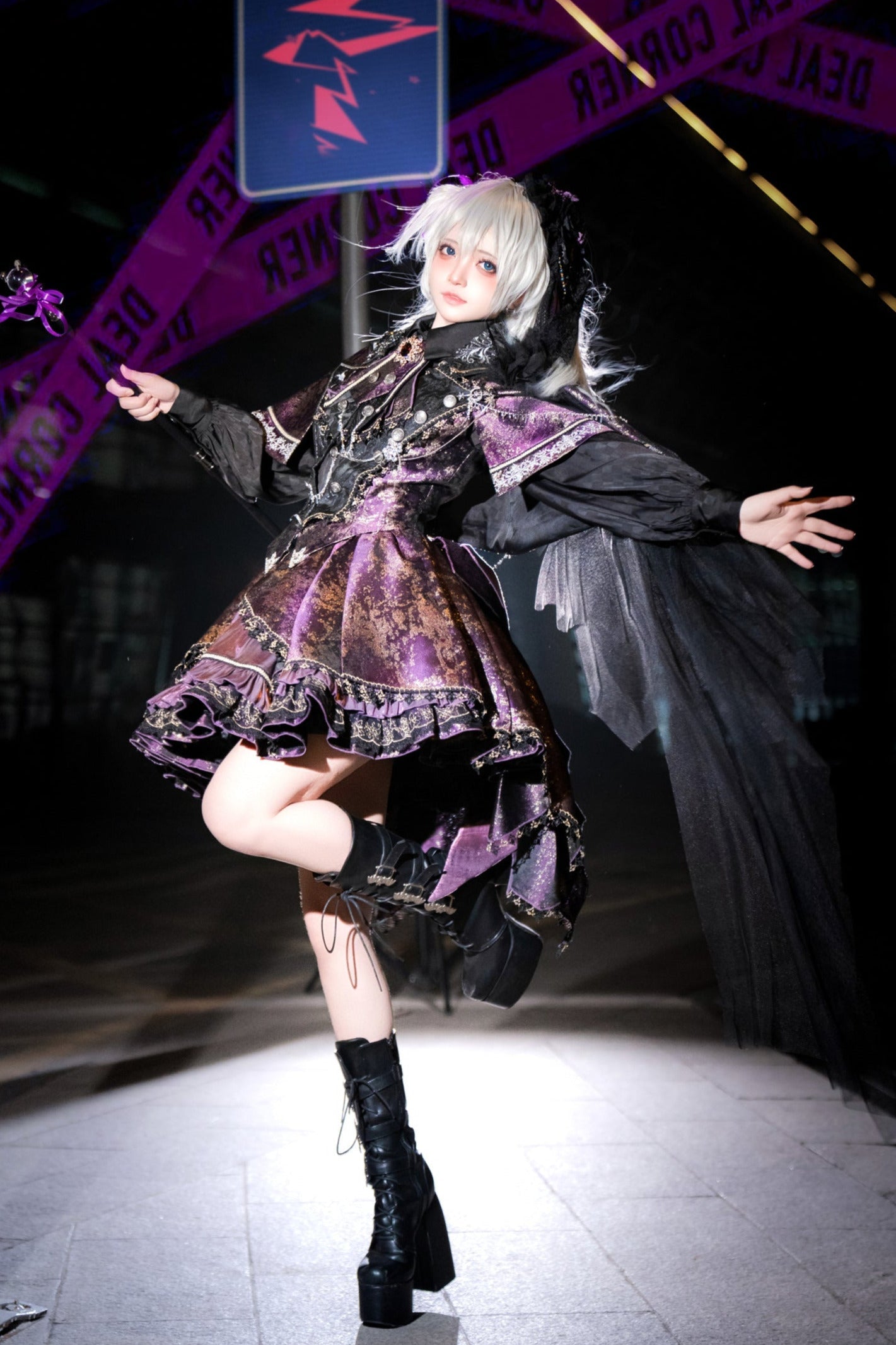 セット予約 ゴールドケープアップ商品 ファントムブラックパープルスモールドレス カイト