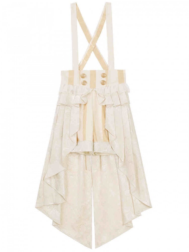 Champagnerfarbene Schleppe mit hohem Rüschenmuster, kaskadierende Lolita mit Ouji-Shorts, gestreifter Overall-Taille