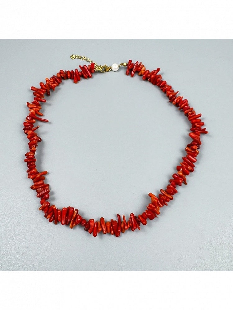 Minimalist Red Stone Beaded Necklace - YSHXS