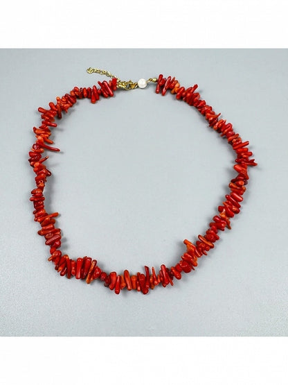 Minimalist Red Stone Beaded Necklace - YSHXS