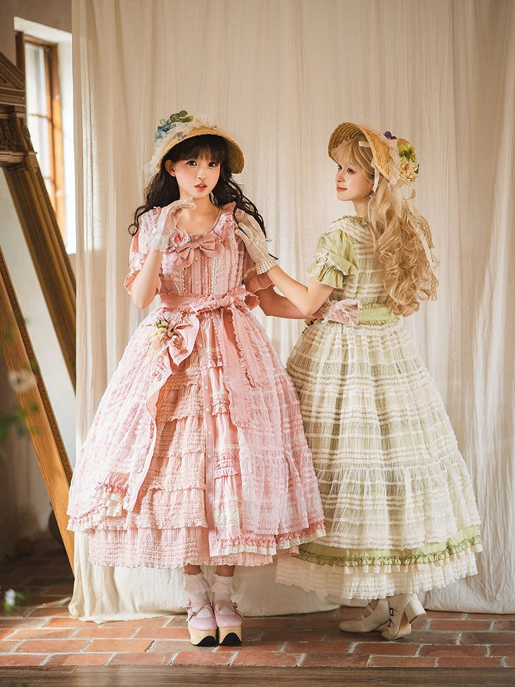 Pink Layered Ruffles Elegant Dress with Front Buttons - Miss Point