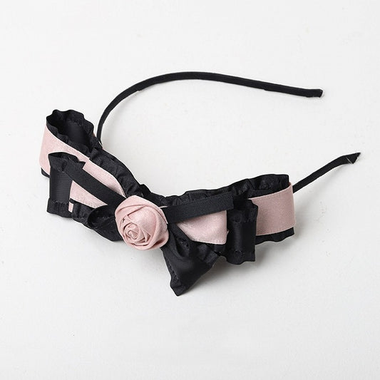 Rose Pink KC Black Bow Satin Lolita