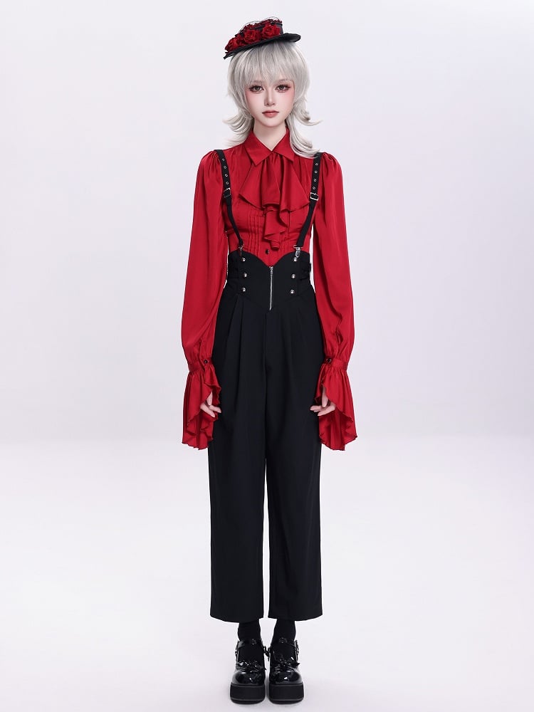 Black High-Waist Ouji Pants with Zip, Buckle Straps, and Shoulder Clips - DevilInspired Exclusive Collection