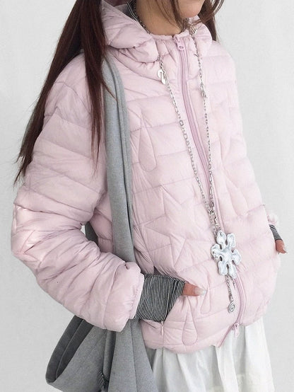 with Star Pink Hoodie Kawaii Front in Daily Pattern Closure Zipper Teardrop Jacket