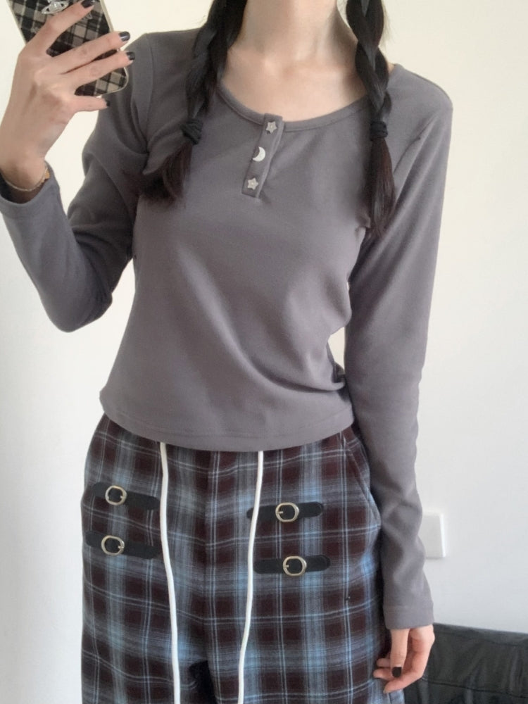 ホワイト/グレー/ブラックの星と月のボタントップ