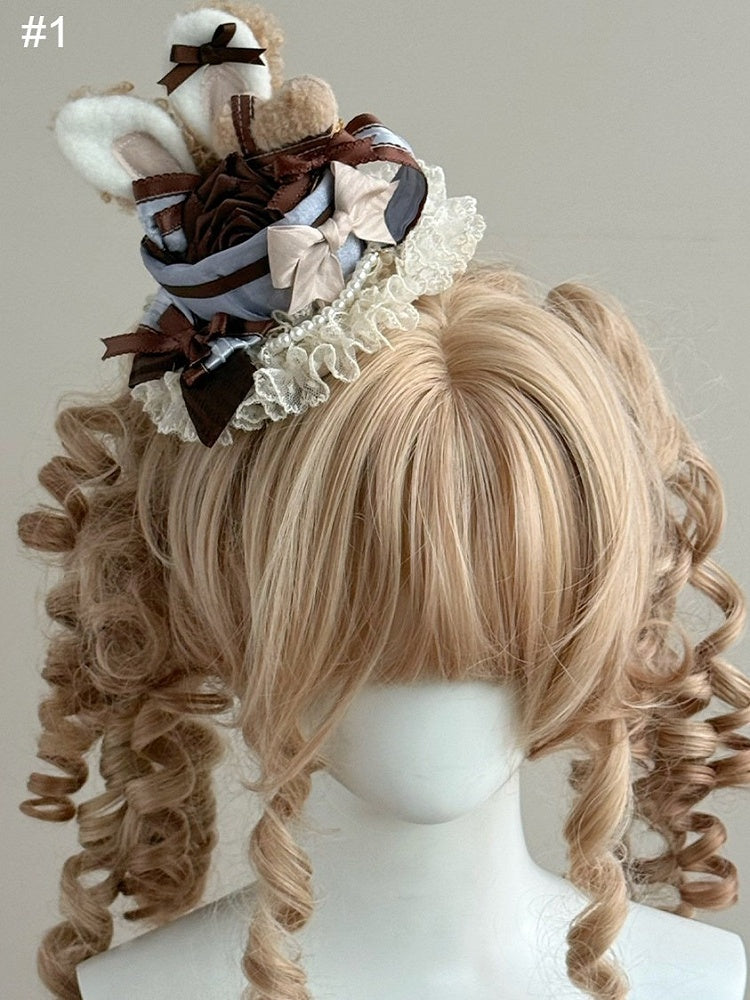 Lolita Mini Hat with Bunny Ear Design, Bow and Lace Trim, 2 Options - The Accessories' Story