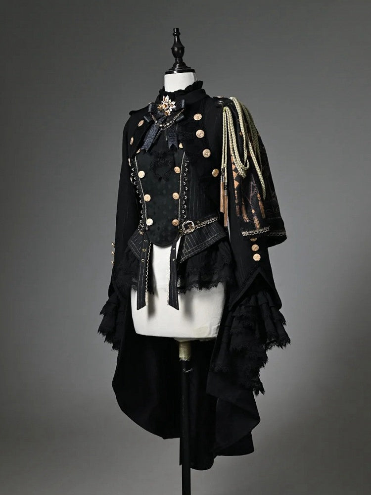 Black Ouji Top & One-Shoulder Cape Tailcoat