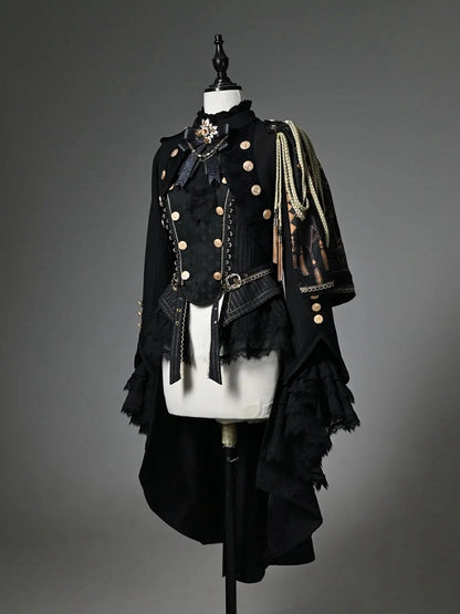 Black Ouji Top & One-Shoulder Cape Tailcoat