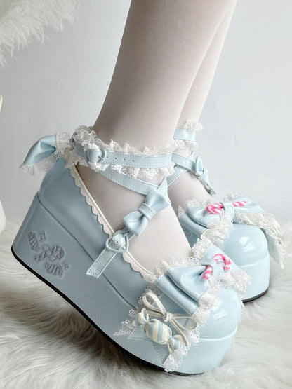 Themed Janes Sweet Mary Snap Heart Sole Accents Blue Bow with - Platform Candy
