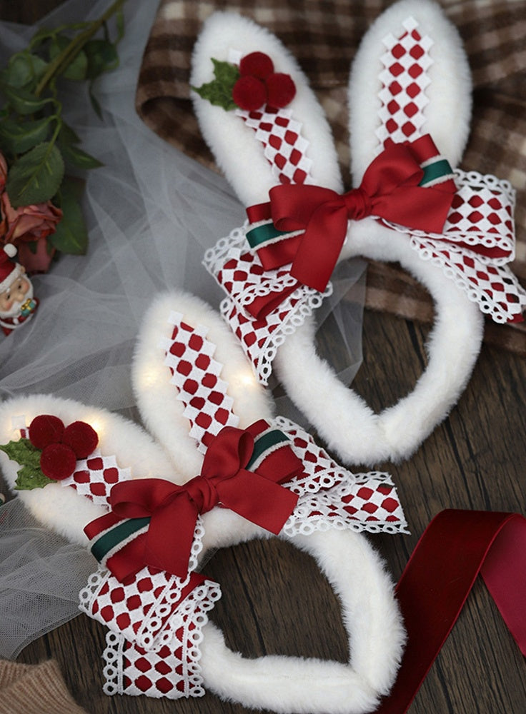 Light-up Bowknot Lolita Plush Ear Bunny Christmas KC