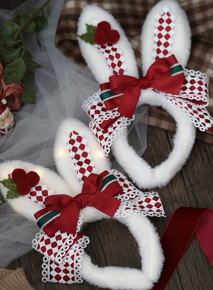 Light-up Bowknot Lolita Plush Ear Bunny Christmas KC