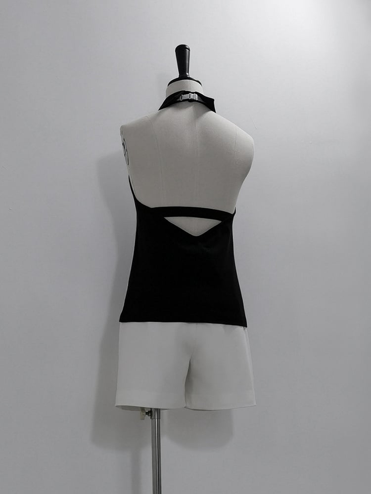 Tie Lolita Neck Sleeveless White with Black Halter Wrist Cuffs and Ouji Top