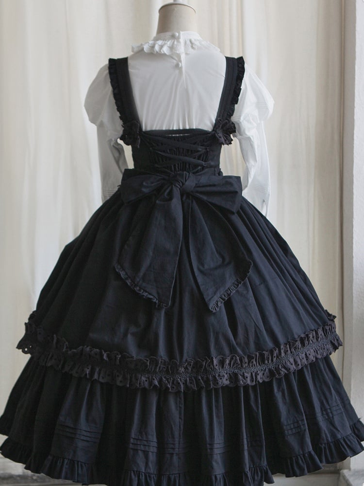 Heart-shaped Lolita Version Bowknots Black Dress and with Long JSK Ruffled Gothic Decoration