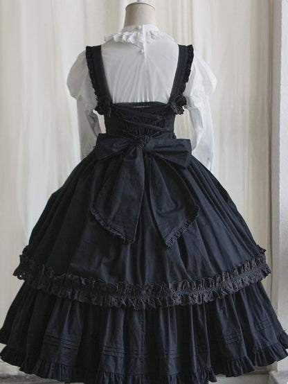 Heart-shaped Lolita Version Bowknots Black Dress and with Long JSK Ruffled Gothic Decoration