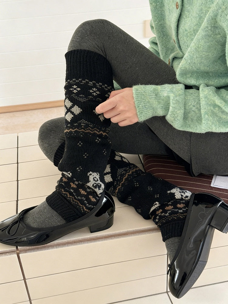 Leg with Warmers Argyle Patterns Bear Knit